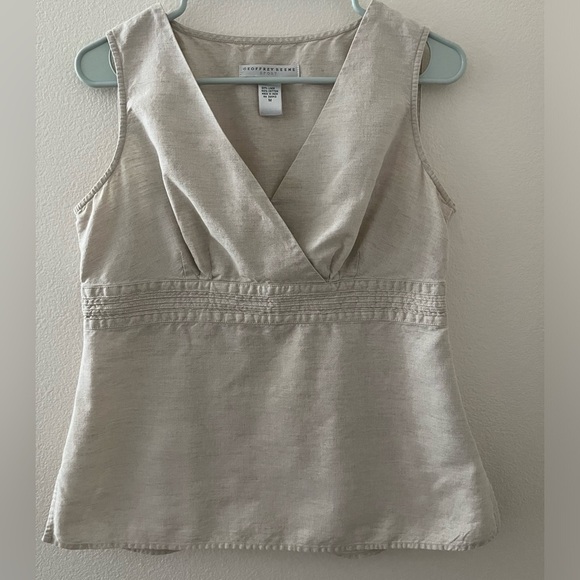 Geoffrey Beene Sport Linen Cotton V Neck Sleeveless Oatmeal Colored Top Medium - Picture 1 of 4